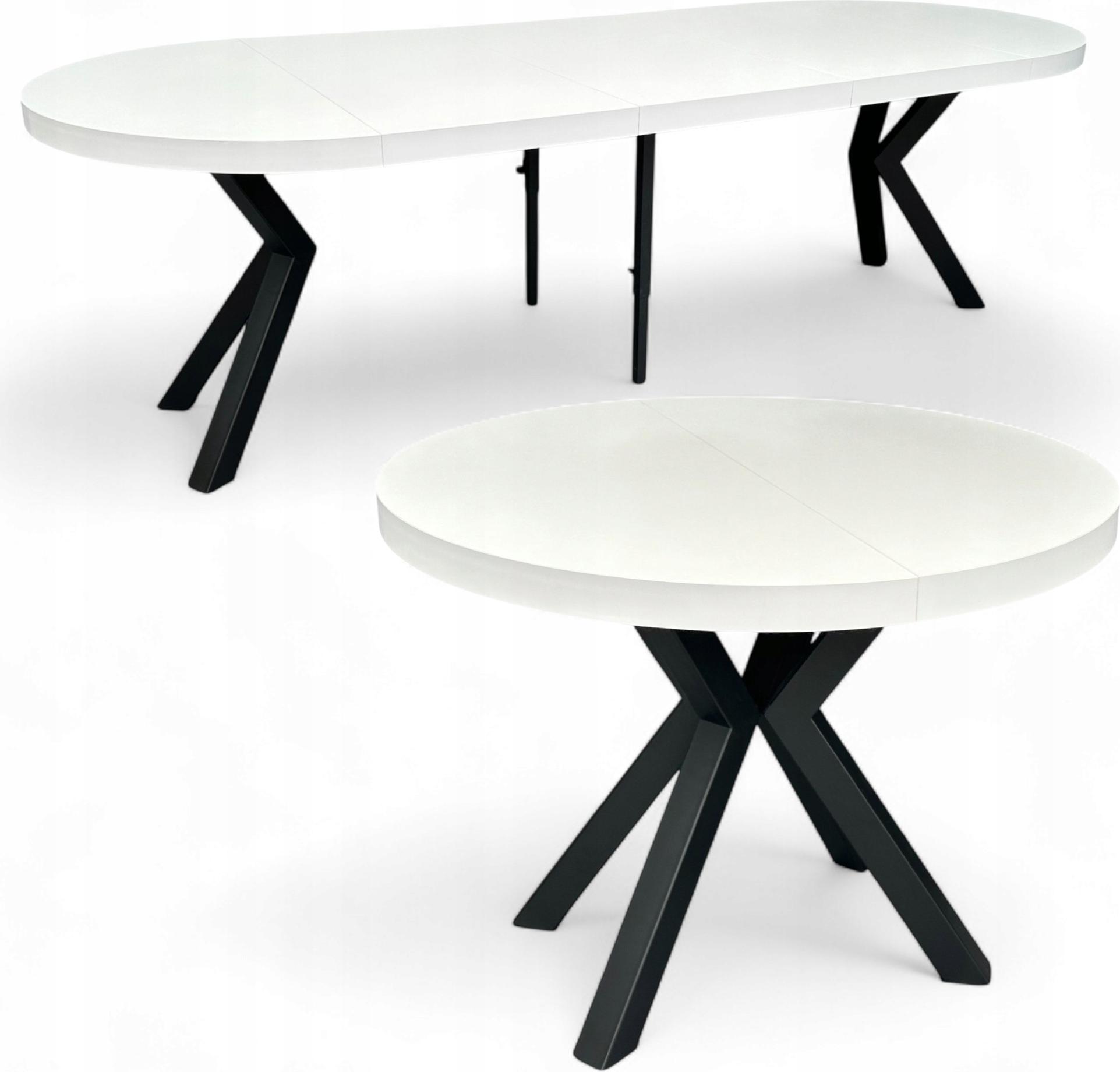 Runder Esstisch Weiß (Ø110/310 cm) Ausziehbar mit Schwarzen X-Metallbeinen