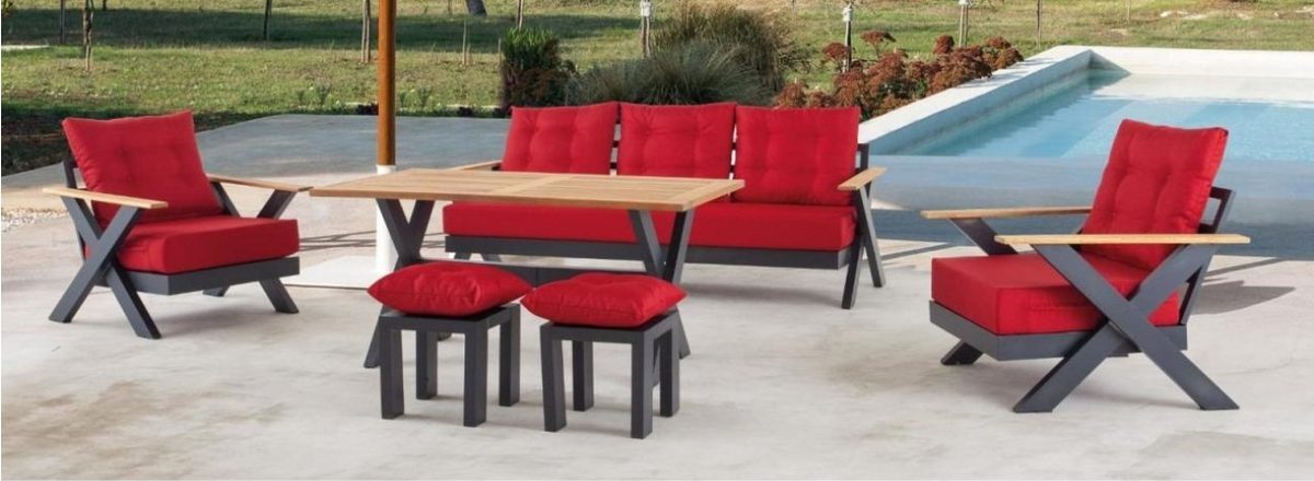 Gartenmöbel Sofagarnitur 1x Esstisch + 1x 3-Sitzer + 2x Sessel + 2x Hocker 6tlg. JVmoebel