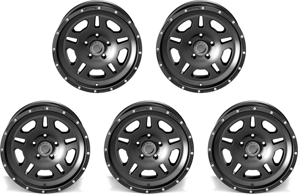 ASP-Alloys 5x Alufelgen Set schwarz 8,5x17 ET +10 mit Alurad Felge Jeep Wrangler JK 07- DT50585B