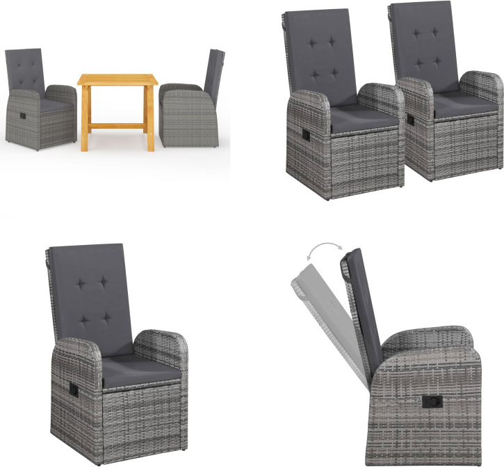 vidaXL 3-dielny záhradný jedálenský set sivý - Záhradný jedálenský set - Záhradné jedálenské sety - Záhradný nábytok - Záhradný set nábytku