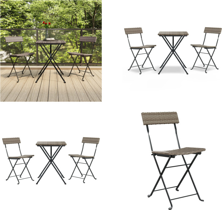vidaXL 3 ks Bistro set skladací sivý polyratan - Bistro set - Bistro sety - Bistro set skladací - Set záhradného nábytku