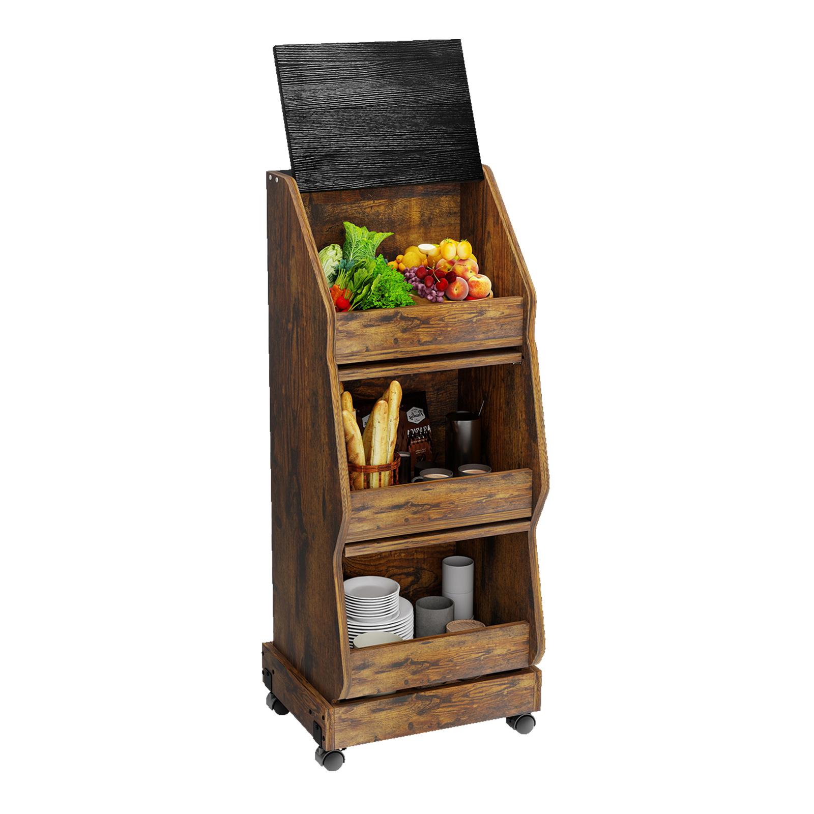 Puluomis Küchenregal Gemüsebehälter mit Rollen, Gemüsebox mit Belüftung und Brotfach, Aufbewahrung von Gemüse und Obst, Kartoffelbox braun schwarz