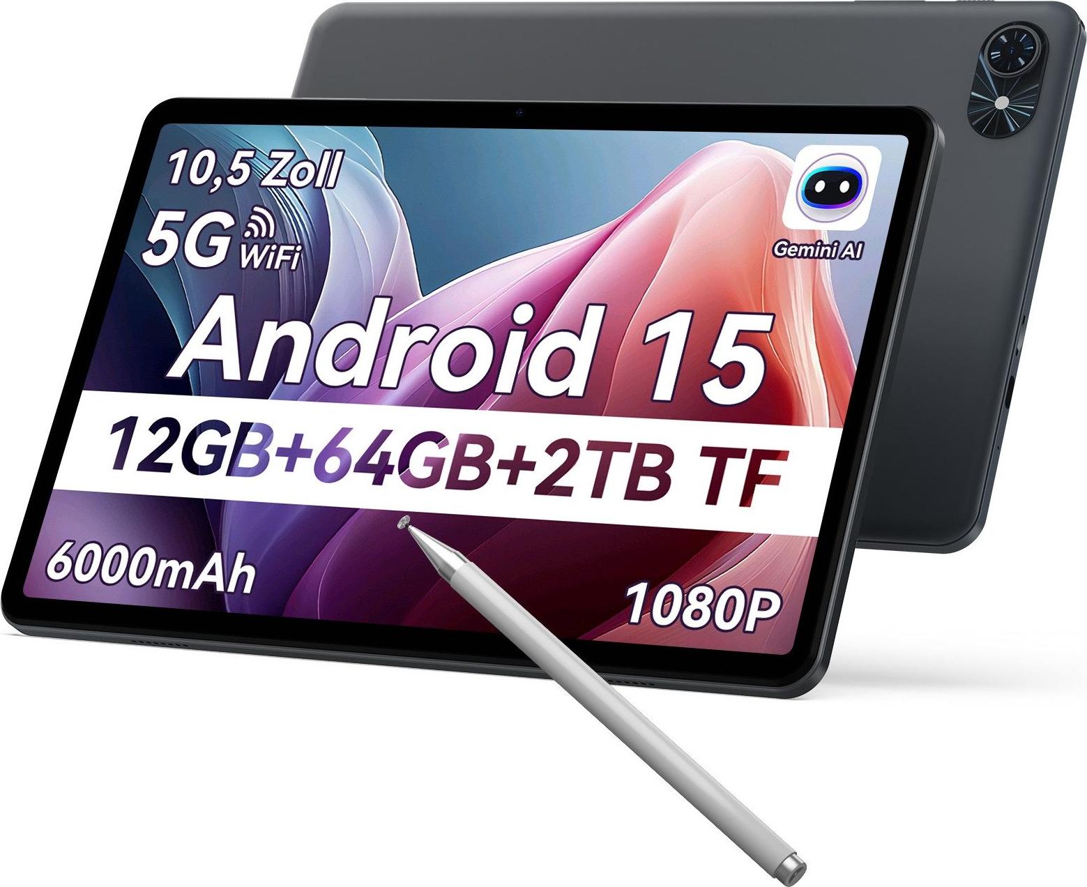 TABWEE T80 vrátane tabletu Pen Tablet 10 palcov, Android 15, 64 GB ROM, 1280 x 800 pixelov, 6000 mAh batéria, 5MP fotoaparát, 5G WiFi, Bluetooth, Gemini AI Tablet