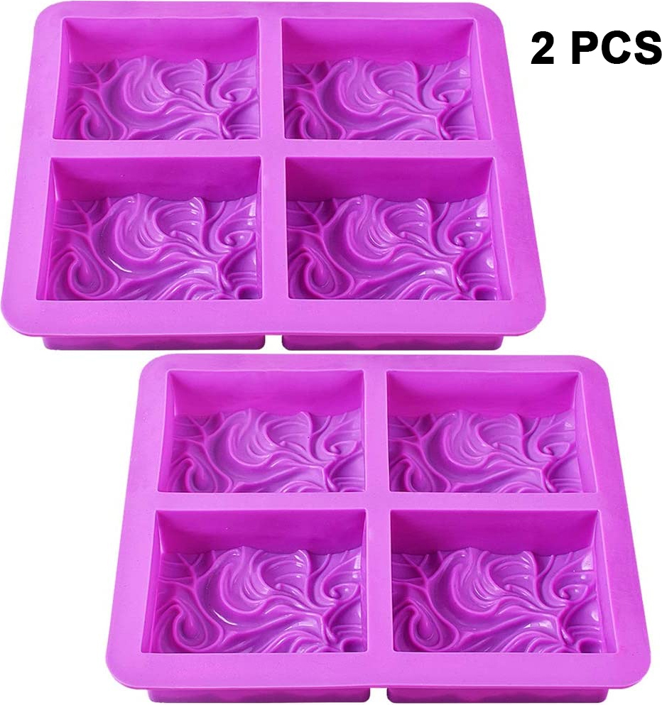 Jormftte Quadratische Silikonseifenformen, DIY handgemachte Seifenform mit Ozeanwellenmuster für Milchseife 4 gewellte Blumen Silikon handgemachte Seifenform KAU-HT-CPK-20250430-99