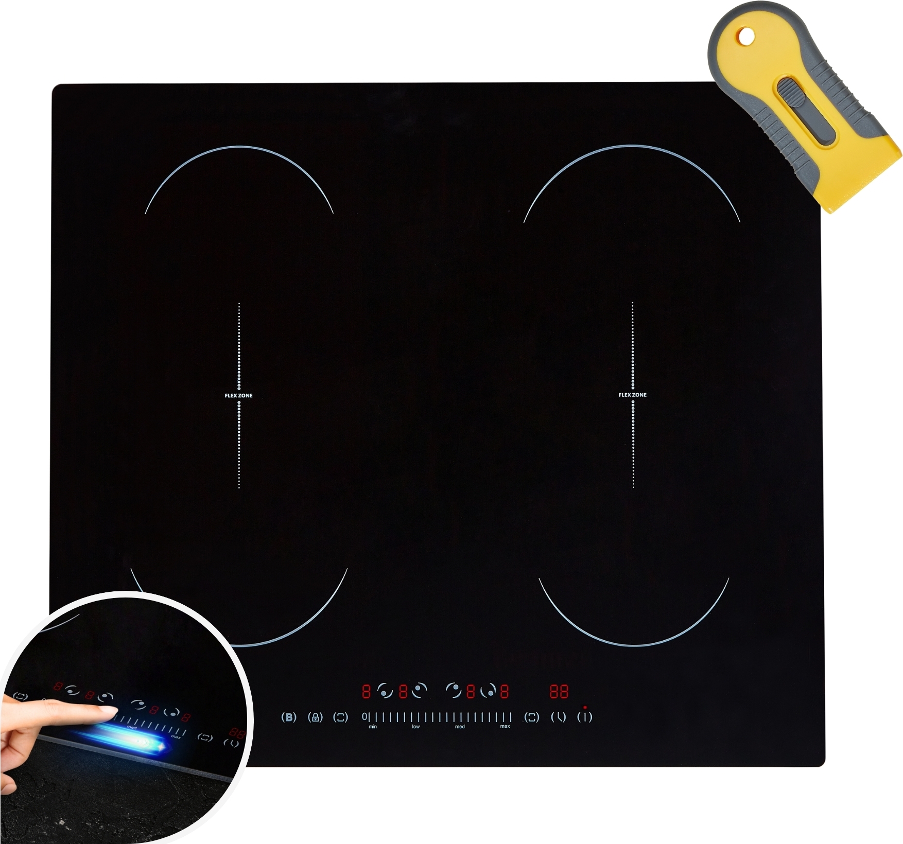 Indukčná varná doska AREBOS s funkciou Booster | 7200 W | 4 varné platne 2 flexi zóny | 59 cm | autonómna | so senzorom Sensor Touch, časovačom, detskou poistkou