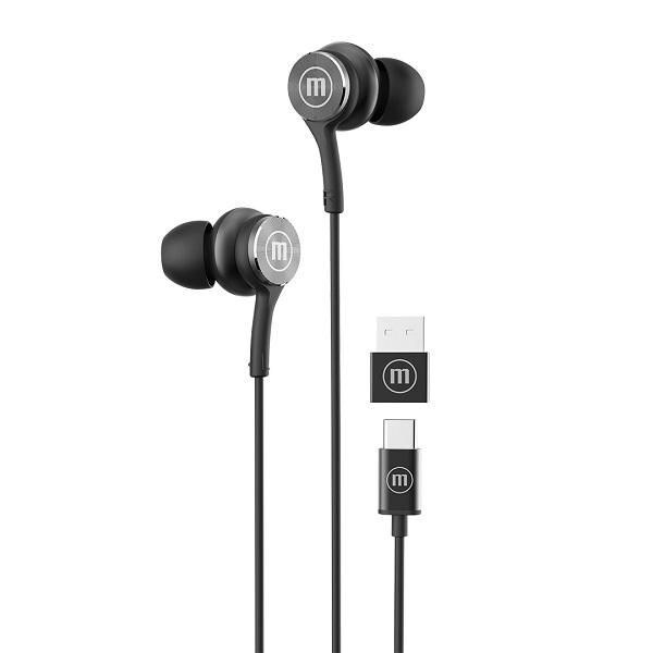 Maxell XC1 USB-C káblové slúchadlá s USB-A adaptérom čierne
