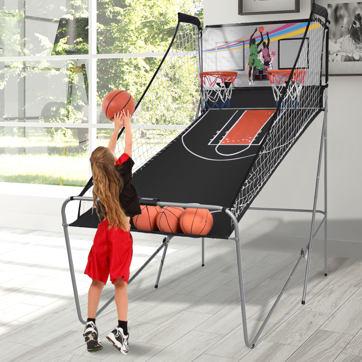 Kinder Indoor Outdoor Arcade Stil Basketball Ständer mit Netz Reifen Bälle Pumpe 