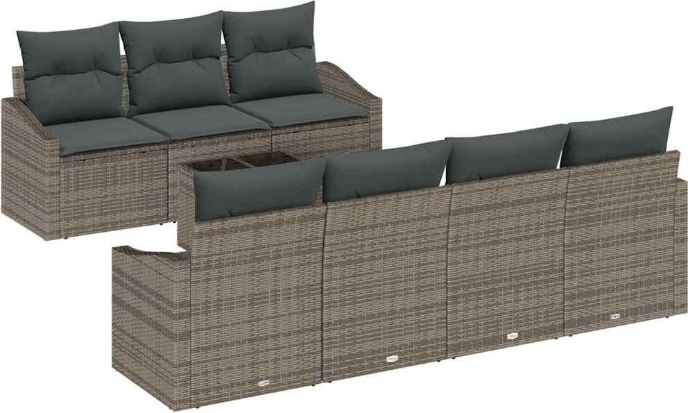 vidaXL Sofa Set mit Kissen mit Kissen 8 pcs Grau Poly-Rattan
