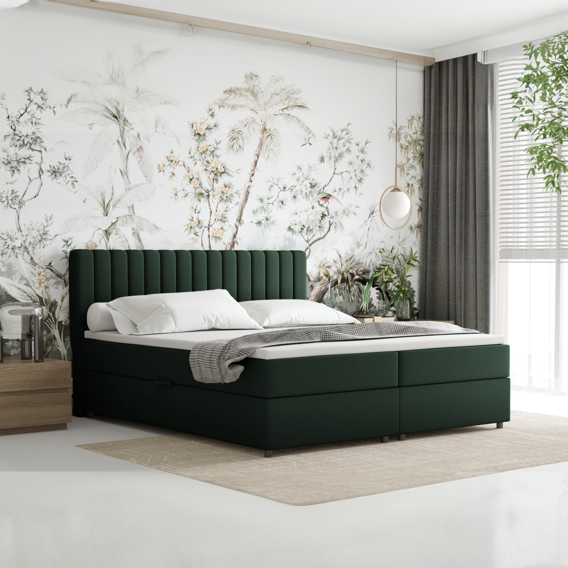 Boxspringbett 180x200 EVEREST, mit Topper, mit Bettkästen, Doppelbett, Dunkelgrün, Panda Möbel