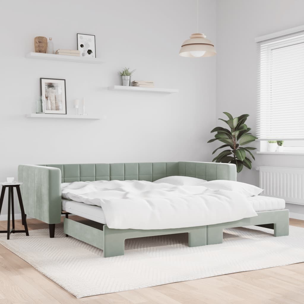 Prolenta Maison Exclusive - Tagesbett Ausziehbar mit Matratzen Hellgrau 100x200 cm Samt PP25-KF-3196722-1997