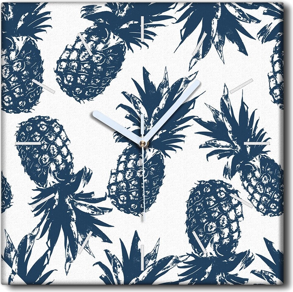 Coloray Uhr auf Leinwand 30x30 cm Wand Uhr Dekoration Wohnzimmer Segeltuch weiße Zeiger -Ananasfruchtblätter zck-30x30-117026960-b