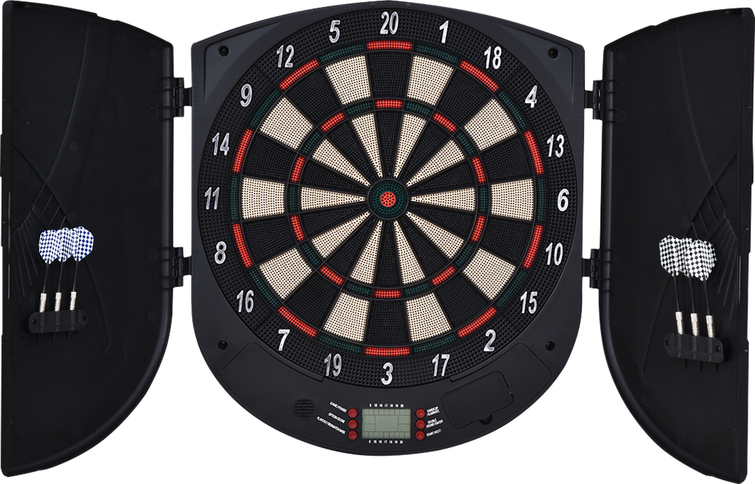HOMCOM Elektronische Dartscheibe mit Tür Soundeffekte Dartboard Darts Schwarz 26 Spiele und 185 Trefferoptionen für 8 Spieler 50 x 44 x 4,4 cm A70-045