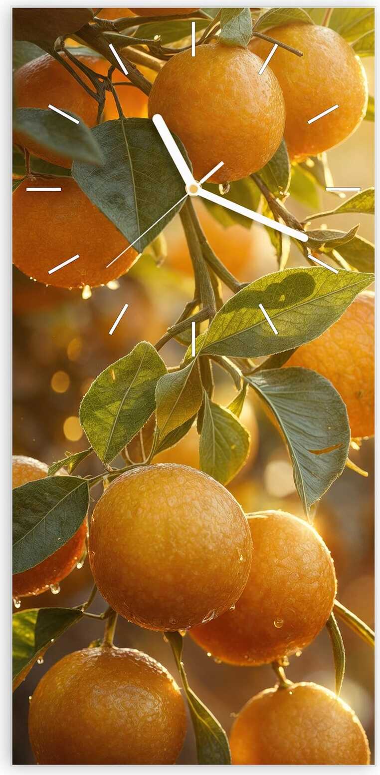 Primedeco Wanduhr aus Glas mit Motiv Sonnengeflutete Orangen- 30 x 60 cm - inkl. Aufhängesystem