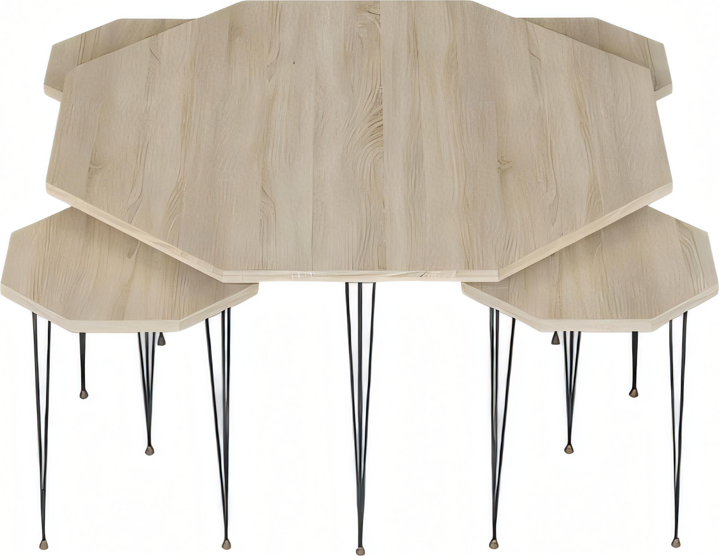 AEA Eleganter Holz-Couchtisch mit Beistelltischen in Braun