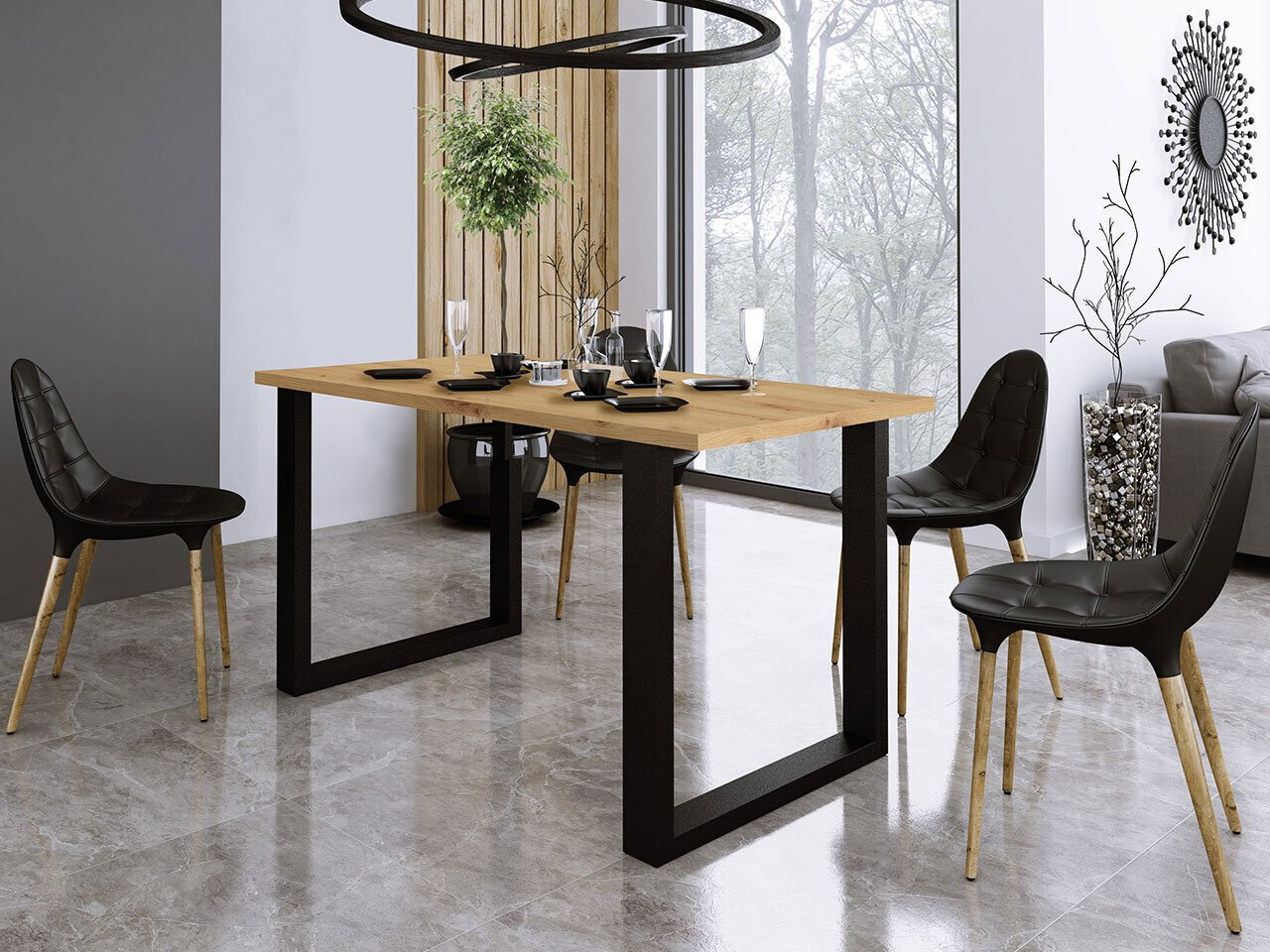VENETI Rechteckiger Esstisch IMPER 1 – Artisan-Eiche / Mattschwarz 041-11-00020