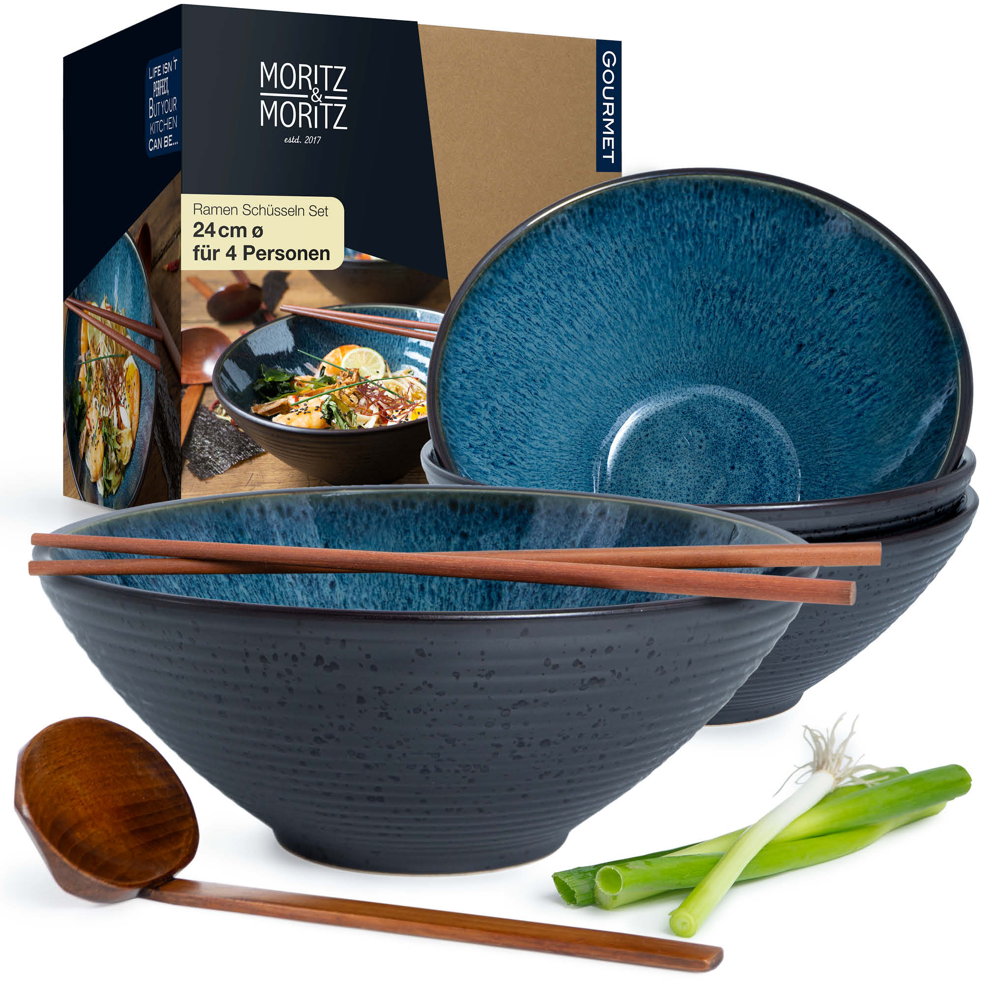 iLP Moritz & Moritz Ramen Schalen blau mit Rillen 4er Set 4153