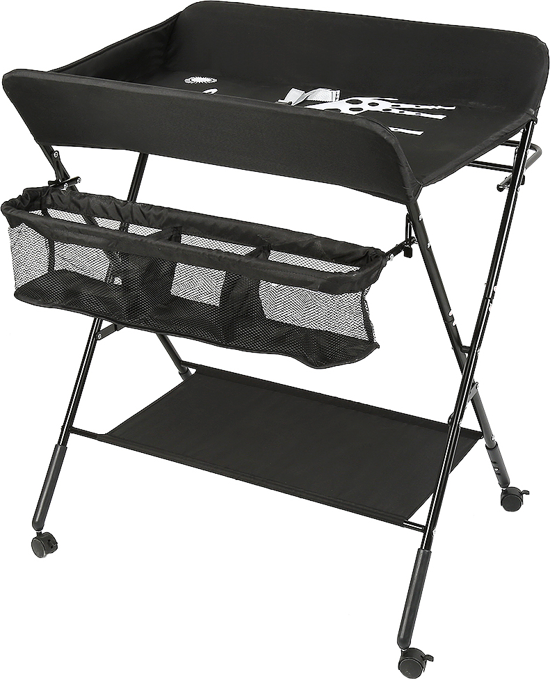 OHMG Baby Wickeltisch Faltbar - Höhenverstellbar Mit Rollen Und Ablagefächern