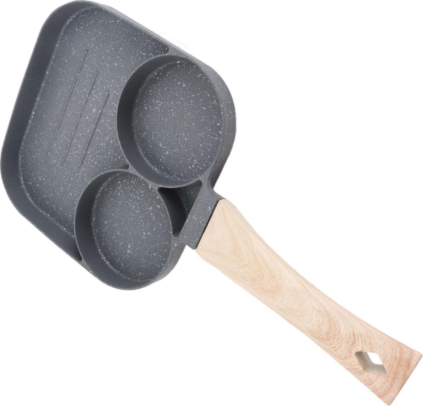 Cocosity Eierbratenpfanne 2 runde Tasse 3 Abschnitt Stick Proof Frhstck Kochen mit Holzgriff fr Induktionsgasherd