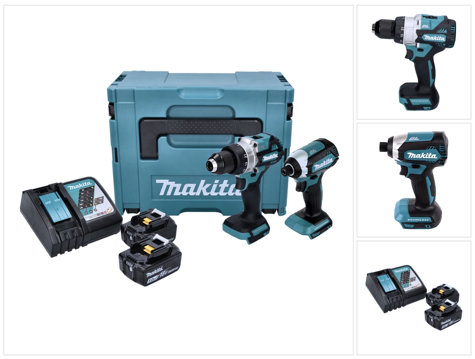 Akumulátorová súprava Makita DLX 2432 TJ Akumulátorová vŕtačka DDF 486 + akumulátorový rázový uťahovák DTD 153 + 2x akumulátor 5,0 Ah + nabíjačka + Makpac
