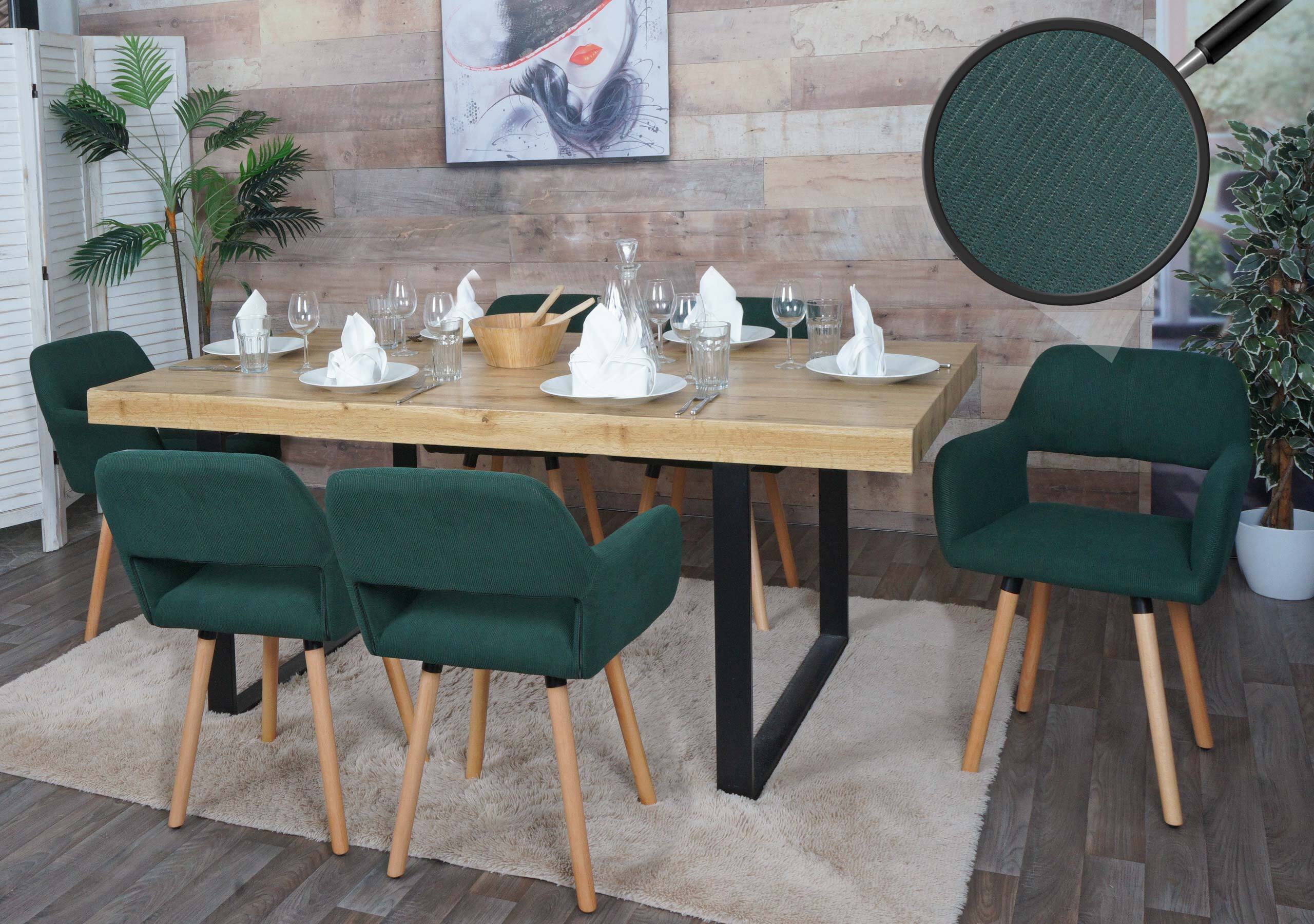 sada 6 jedálenských stoličiek HWC-A50 II, stolička kuchynská stolička čalúnená stolička, drevená tkanina/textilná šnúra (400g/m²)  ~ zelená