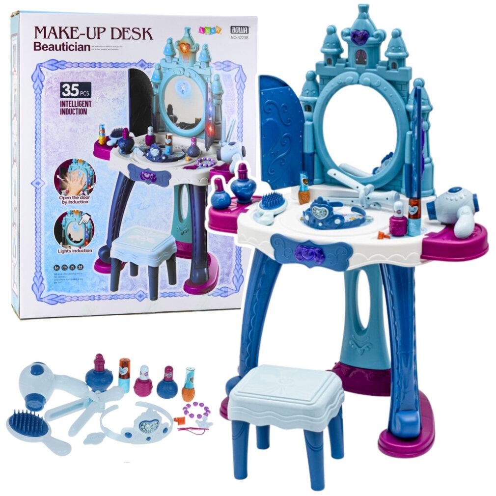 Leantoys Interaktiver Schminktisch mit Spiegel und Hocker von Ice Princess, 35-teiliges Zubehörset.