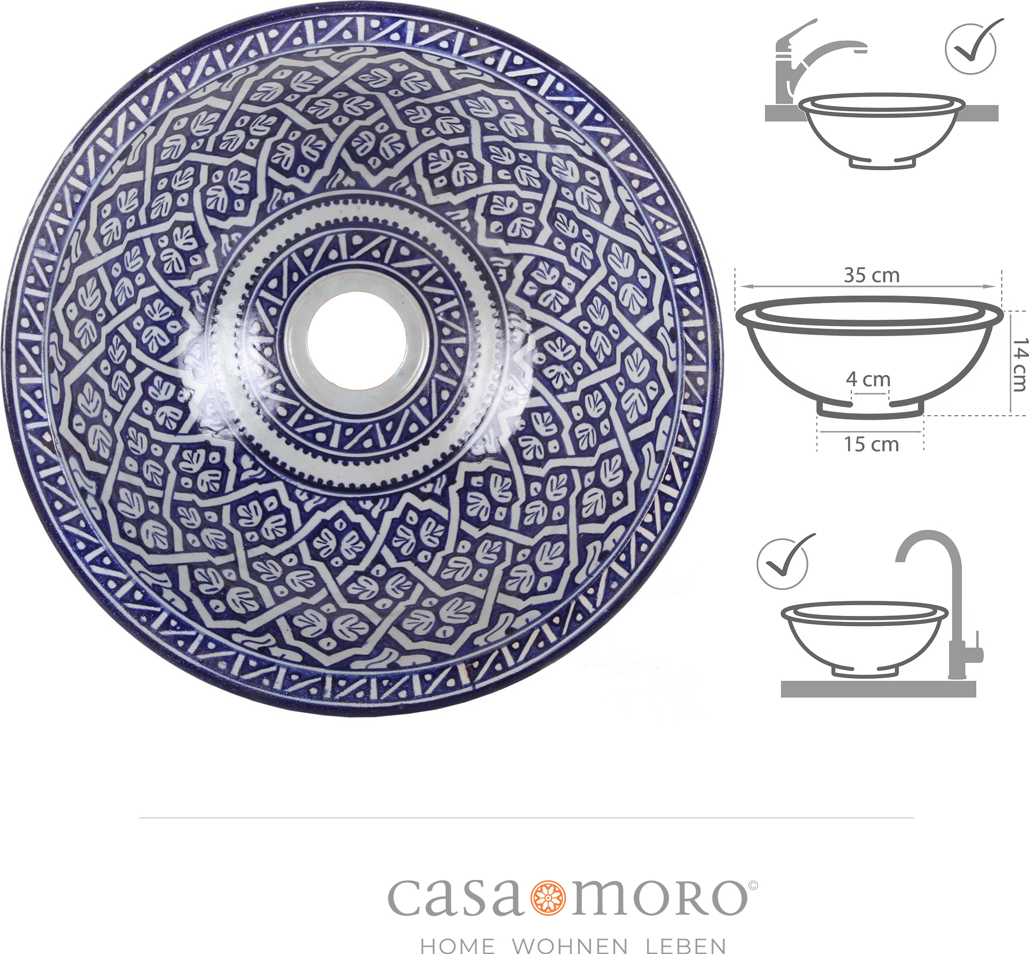 Casa Moro Marokkanisches Waschbecken WBFES35-B204