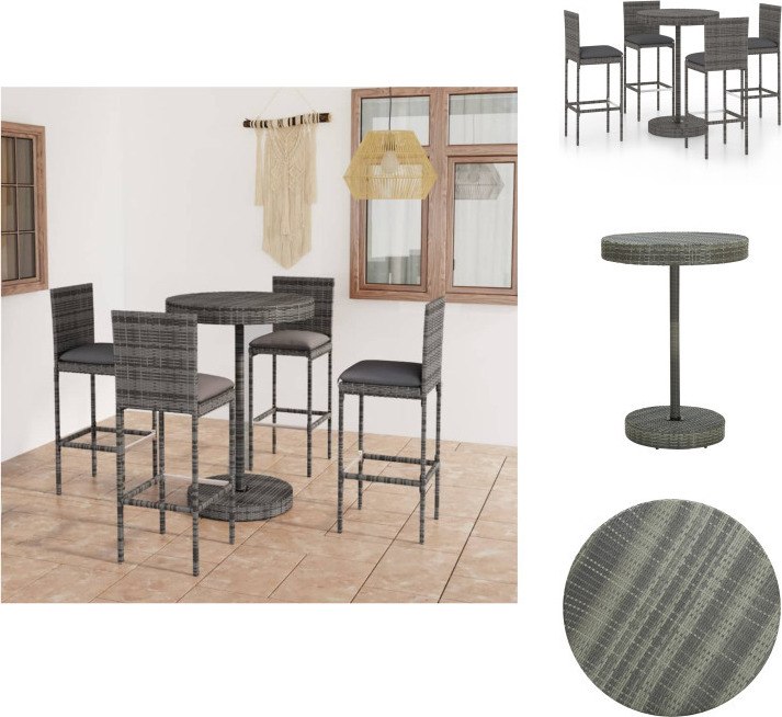 vidaXL 5-dielny záhradný barový set s vankúšmi polyratan sivý - Záhradný nábytok sety