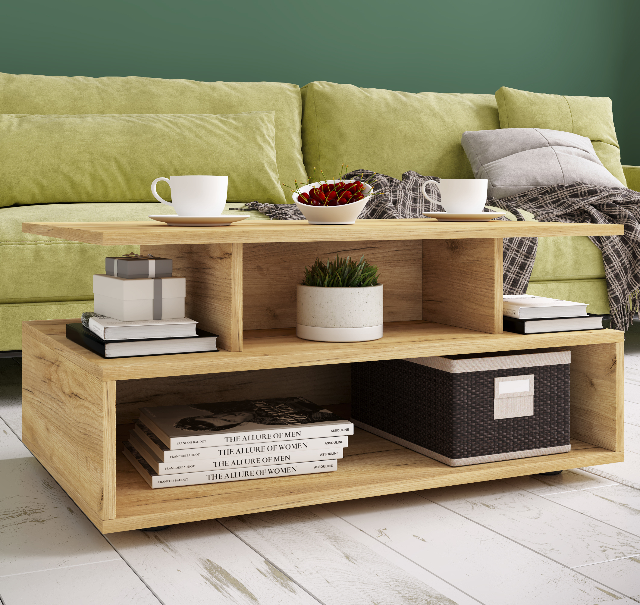 VCM Holz Couchtisch | Sofatisch mit ausreichend Stauraum | Maße ca. H. 40 x B. 80 x T. 50 cm | Wohnzimmertisch - Esila 917412