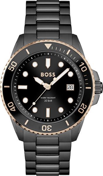 Hugo Boss Armbanduhr Schwarz Stahlarmband robust mit Datumsanzeige und markanten Punktindizes