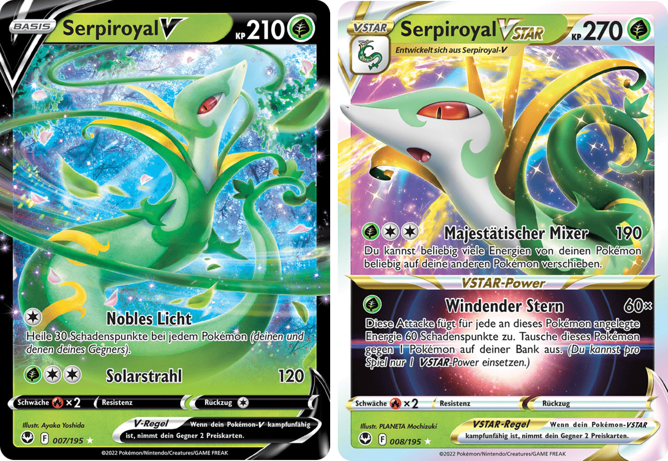 The Pokemon Company Serpiroyal V & Serpiroyal VSTAR SET Schwert & Schild Silberne Sturmwinde 007-008/195 Sammelkarten Pokemon Einzelkarten