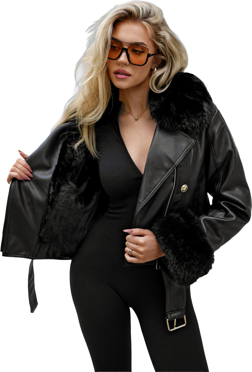 Damen Lederjacke Schwarz OZONEE JS/61M8512/392A XL