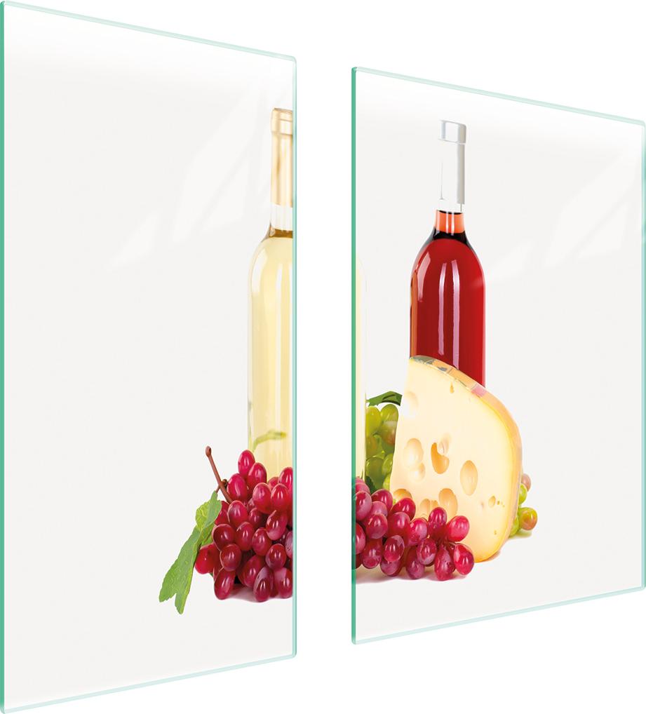 TMK ArtDeko Herdabdeckplatten 2 teilig 75x52 Glaskeramikfeld Abdeckung Glas Schneidebrett Wein Bunt