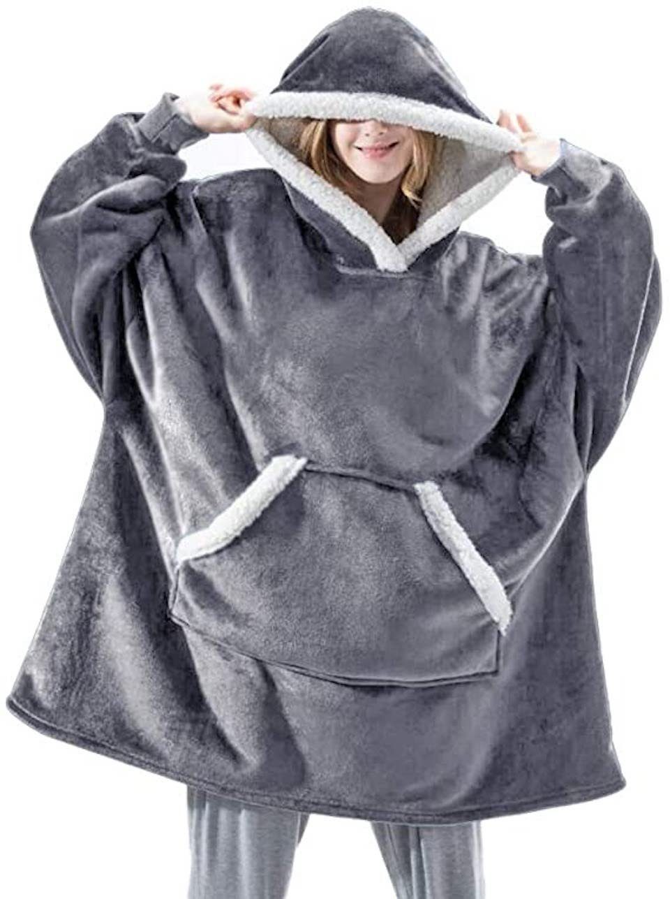 Oversized Sherpa Hoodie Sweatshirt Decke mit Tasche Fleece Pullover Riesige 