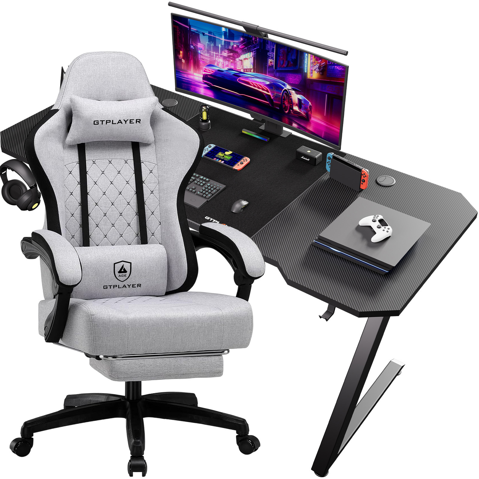 GTPLAYER GTPALYER Gamingtisch Gaming Tisch + Gaming Stuhl- Set, Computertisch Stuhl Set für Gaming nur Gaming Tisch und Gaming Stuhl