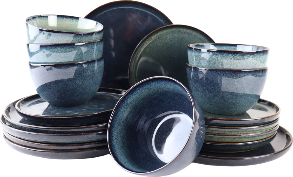 OTIX Serviesset 18-teilig Tafelservice Frühstücksteller Speiseteller Suppenschalen 6 Personen Blau EBONY 2882879