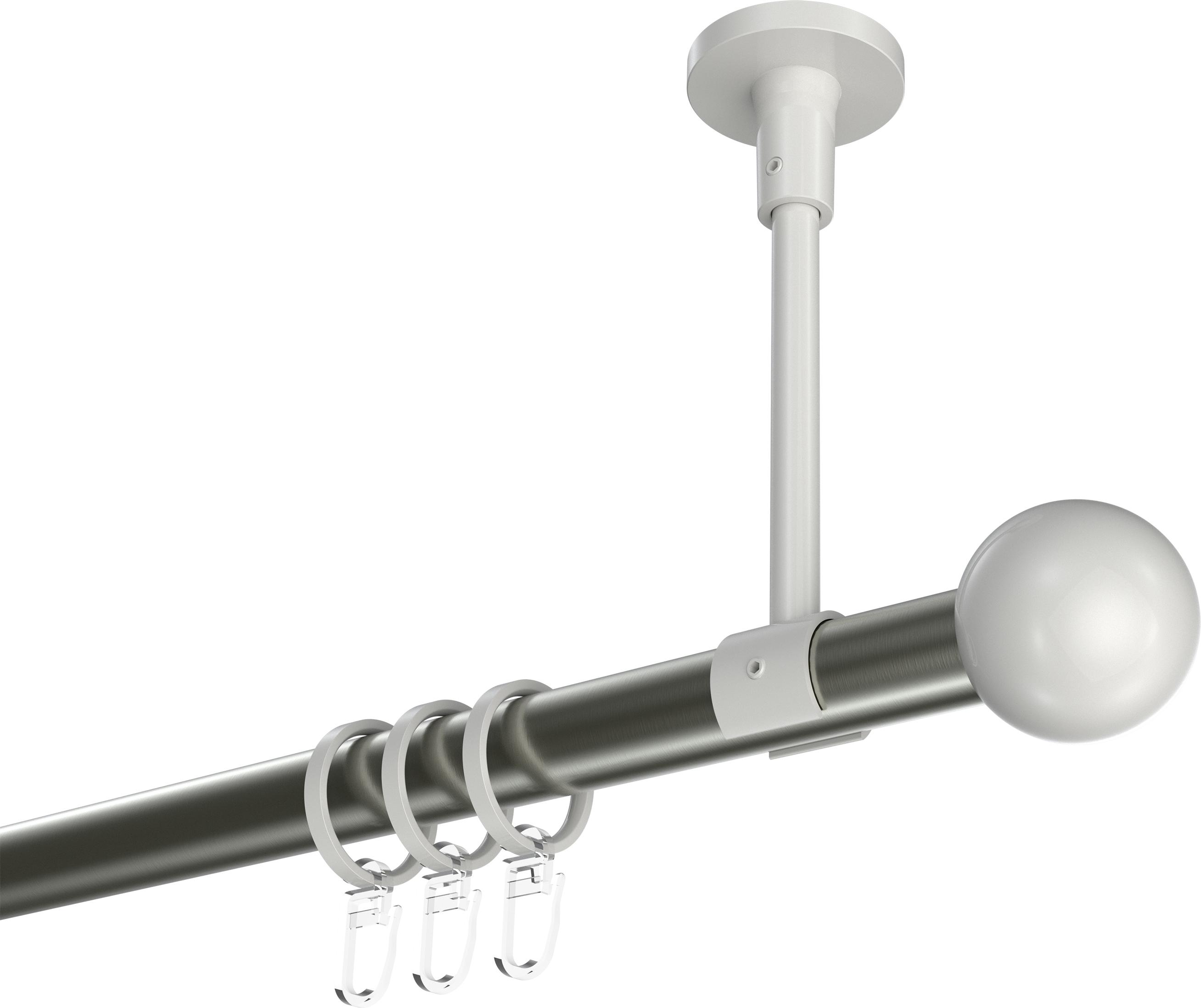 Interdeco Gardinenstange / Vorhangstange Edelstahl-Optik / Weiß, Typ Sonette Luino (Kugel) Deckenmontage, 20 mm Ø 1-läufig, 520 cm 10203633-523932Y4_KLA