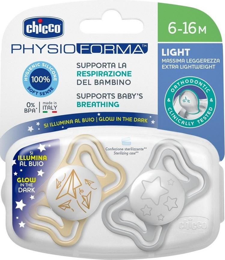Chicco Schnuller Babybedarf PhysioForm Light Lumi Heller Schnuller für 6 16 Monate Leuchtend