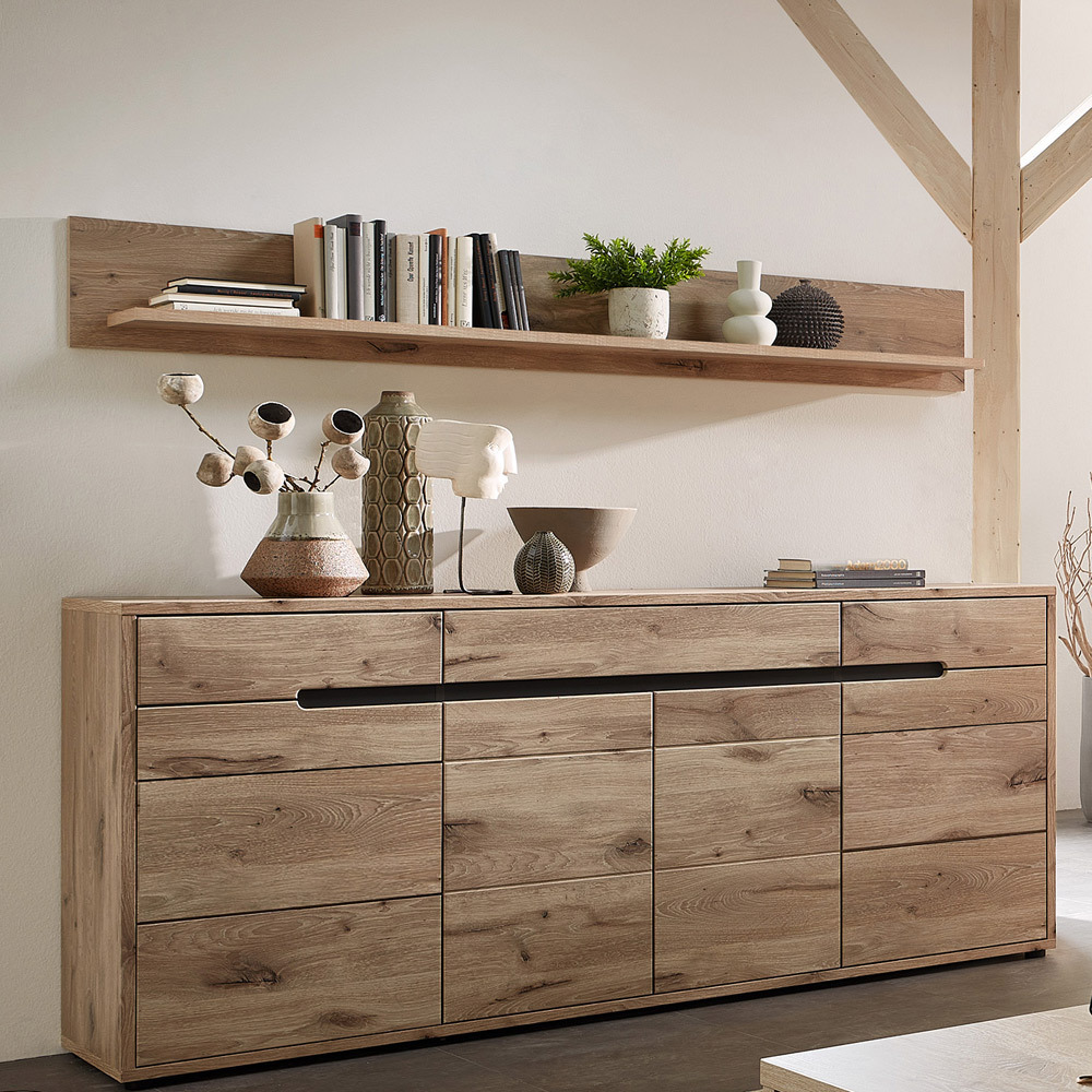 Lomadox Set Sideboard und Wandboard BURNHAM-36 in Eiche Nb. mit graphit, B/H/T: ca. 185/170/44 cm BURNHAM-36-SET8