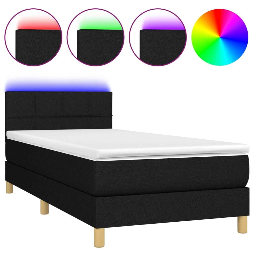vidaXL "2026 Aktion"Boxspringbett - Einzelbett/Jugendbett mit Lattenrost - mit Matratze & LED Schwarz 90x190cm Stoff - Klassische Betten NeuMöbel468845 CL0000188668-VDCL-260114-JXH-6218