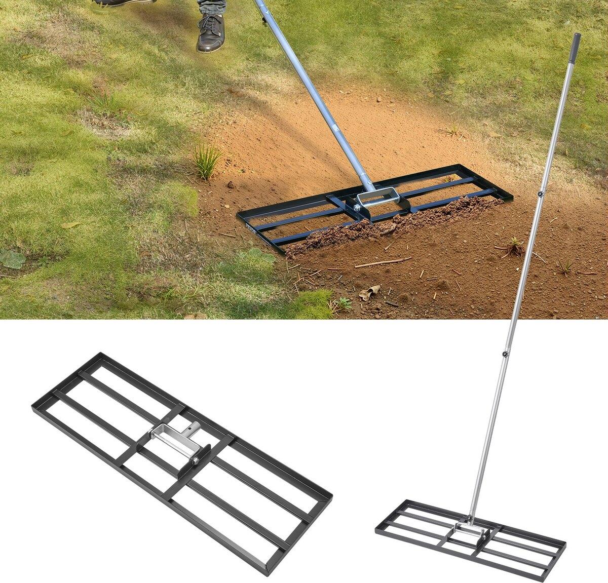VEVOR 10 x 30 Zoll Rasenausgleichsrechen 83,9 Zoll verstellbarer Griff für Garten-Golfplatz