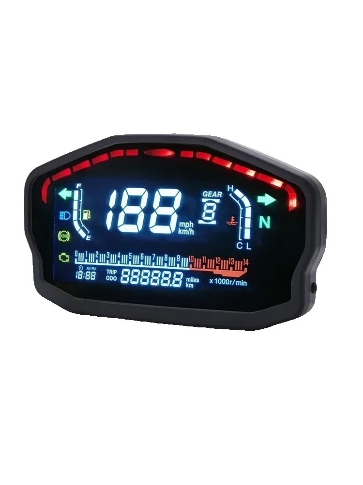 Motocyklový tachometer, LCD digitálny displej, meranie rýchlosti, čierny