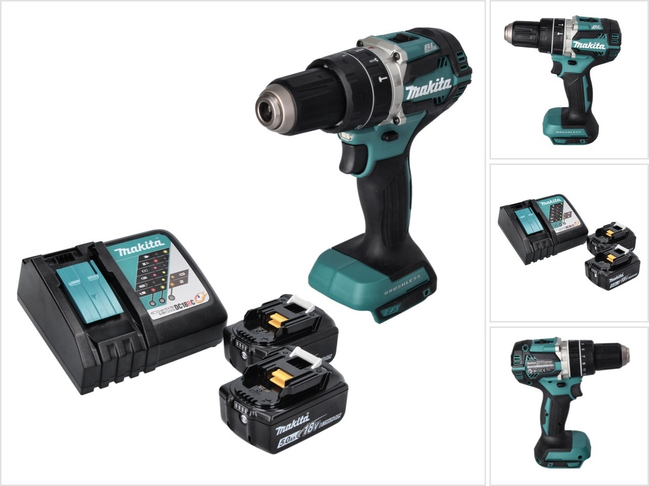 Akumulátorová príklepová vŕtačka Makita DHP 484 RT 18 V 54 Nm bez kefiek + 2x akumulátor 5,0 Ah + nabíjačka