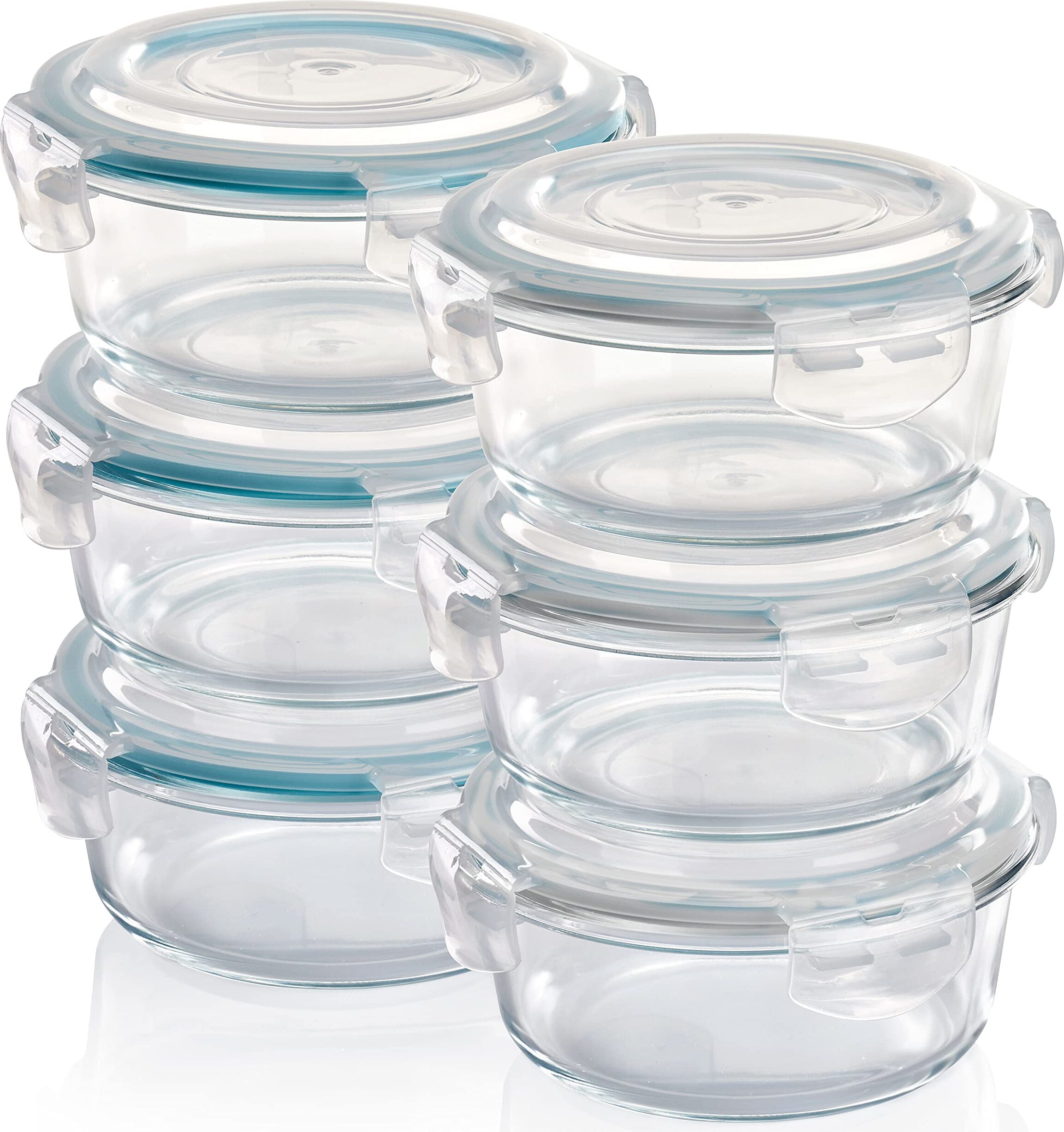 CP Creative Products Frischhaltedose – Glas Vorratsdosen 6x620 ml, rund, luftdicht mit Click-Verschluss, für Ofen, Mikrowelle & Gefrierfach geeignet