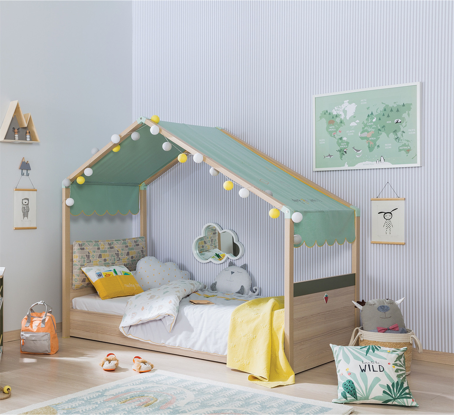 Bett 90 x 200 cm mit grüner Markise