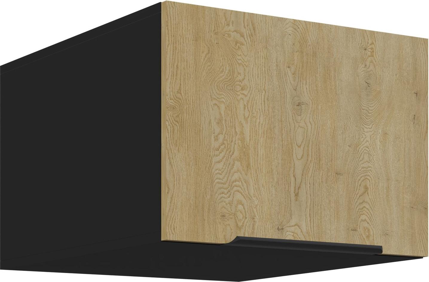 Küchenpreis-Bombe Aufsatzschrank Hochschrank 50 cm CREMONA Eiche hell + Schwarz matt Küchenzeile Küchenblock Küche Einbauküche