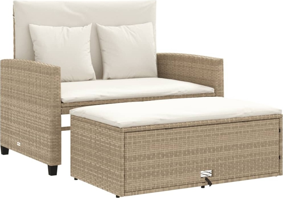 Gartensofa mit Kissen 2-Sitzer Beige Poly Rattan
