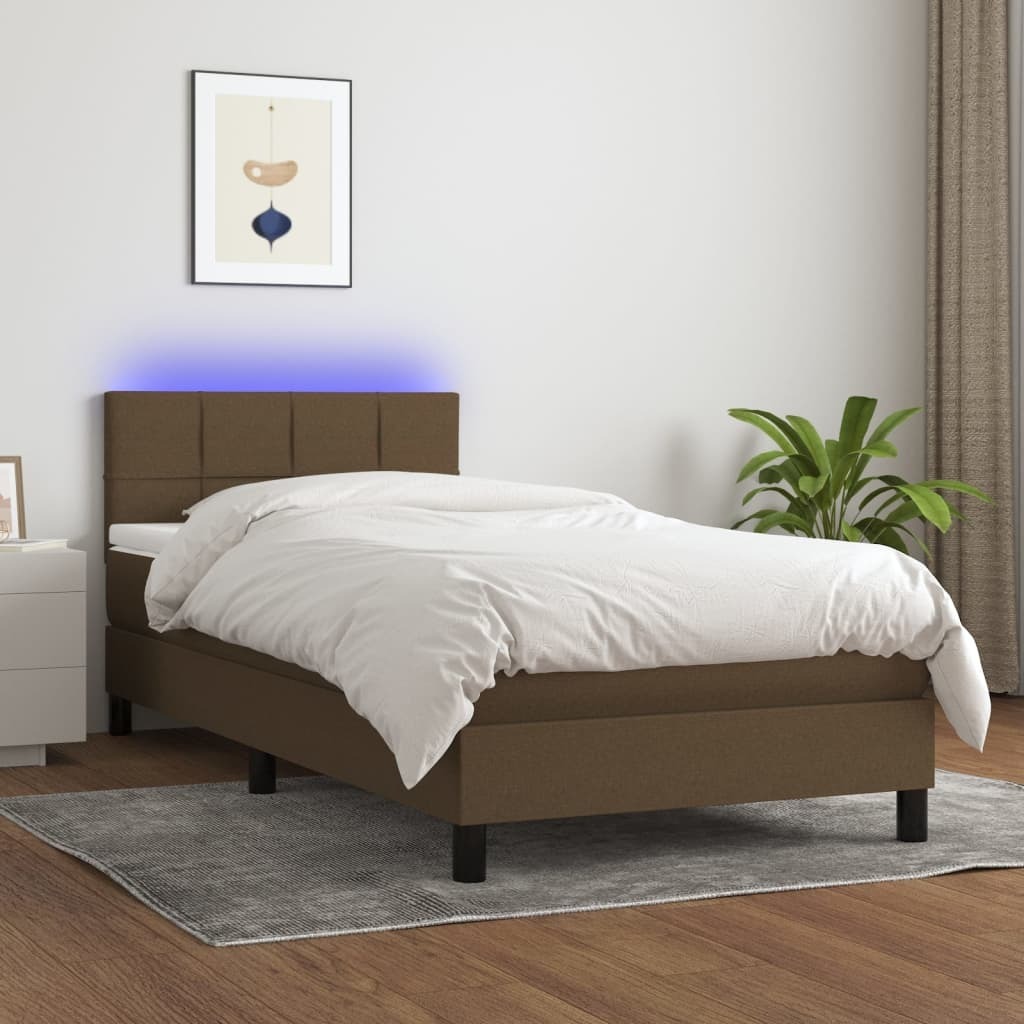 Prolenta Maison Exclusive - Boxspringbett mit Matratze & LED Dunkelbraun 90x190 cm Stoff PP25-KF-3133120-1997