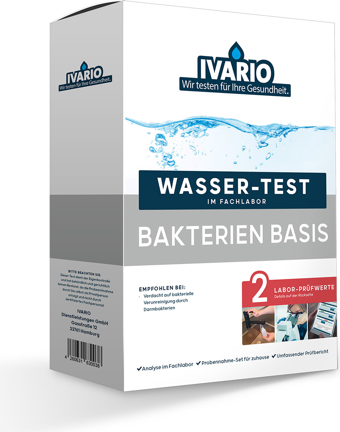 Ivario Wassertest Bakterien Basis, Test auf E.-Coli und coliforme Keime Bakterien-Wassertest-Basis