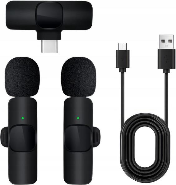 2x bezdrôtový mikrofón Kravata Clip USB-C Android Streaming Live Vlog