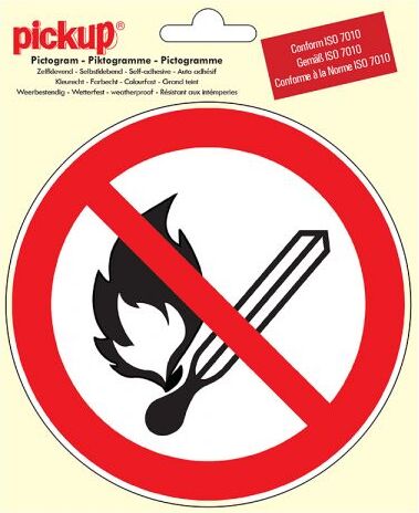 NoBrand Aufkleber „Feuerverbot mit offener Flamme“ – 150 mm rund. P801-15